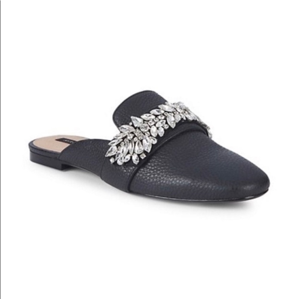 Ava & Aiden Women’s Black Leather Alexa Bejeweled Slide Mule/ Mocs Size …
